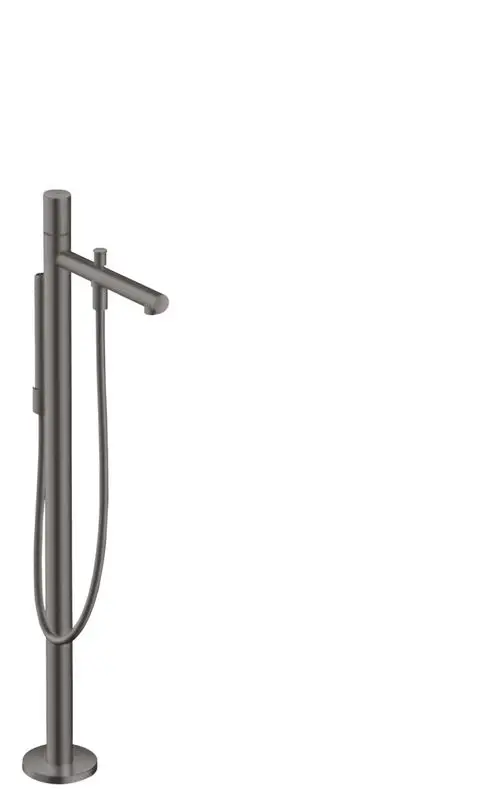 Bodenstehender Wannenmischer in gebürstetem Schwarzchrom von AXOR, ausgestattet mit einem ergonomischen Griff und flexibler Handbrause für die Badewanne.